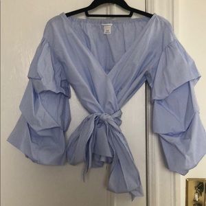 Club Monaco Pinstripe wrap blouse